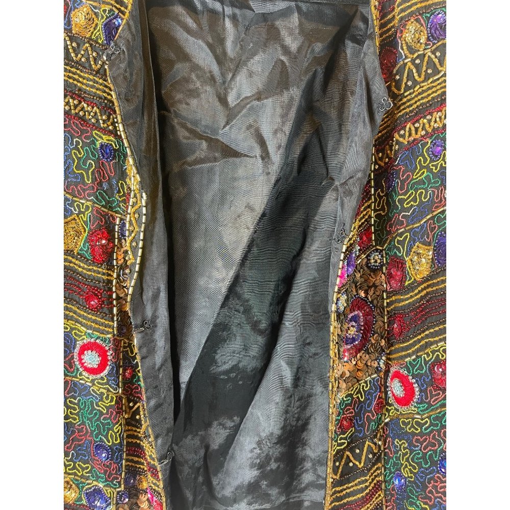 Vintage Lew Magram Artsy Beaded Sequin Cropped Multi Color Blazer Jacket Sz. S - Picture 7 of 9